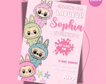 Labubu Birthday Party Invitation, Labubu Birthday Invitation card, Editable labubu invitation, labubu, labubu invitation card labubu invite