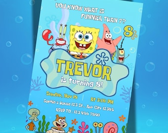 Editable Spongebob Birthday Invitation, Spongebob party, Sponge bob birthday, Digital SpongeBob SquarePants Party Invite, Canva Template