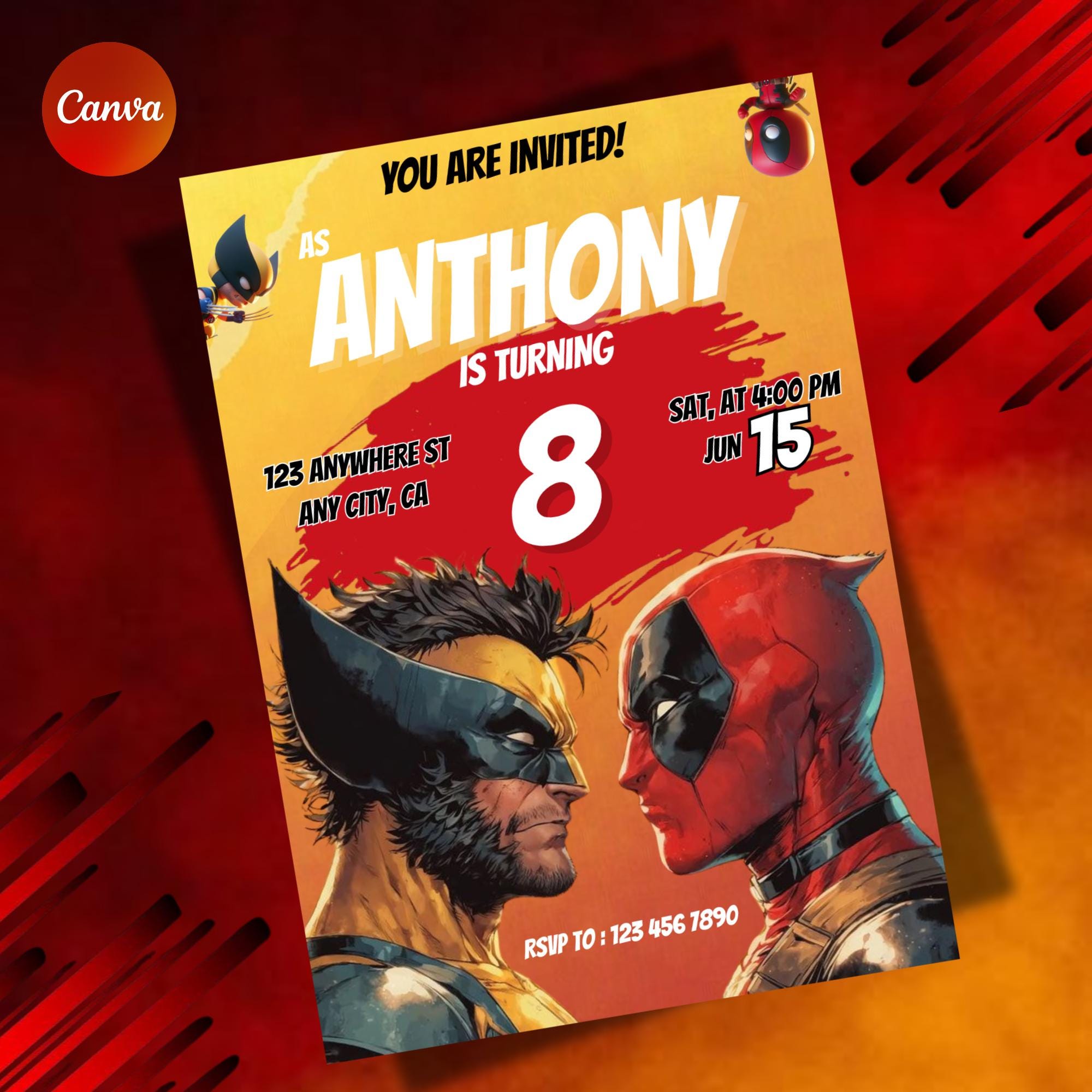 Editable Deadpool and Wolverine Birthday Invitation, Wolverine Deadpool Superheroes Party Instant Download, super hero Birthday Invitation