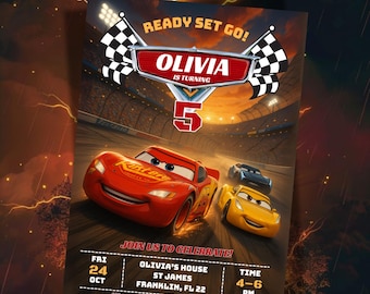 Cars Birthday Invitation, Birthday Invitation, Lightning McQueen Invitation, Kids Birthday Invitation, Digital Invitation, Canva Editable