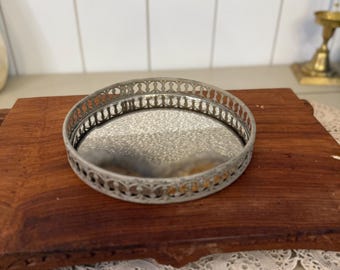 Vintage Silver-Plated Tray with Mirrored Base