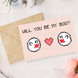 Boo Super Mario Saludo digital Tarjeta de San Valentín 4''x6'' Archivo imprimible de videojuego vertical u horizontal