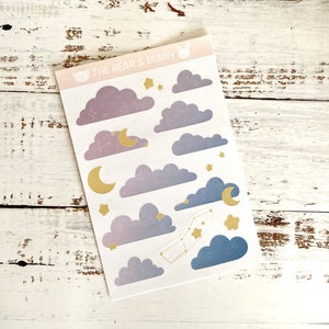 Celestial Clouds Moon Stars Dreamy Handmade Sticker Sheet for Journal, Decoration, BUJO