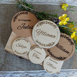 Carte naissance bébé personnalisée en bois ou liège , carte bienvenue bébé, cadeau de naissance, souvenir de naissance, cadeau