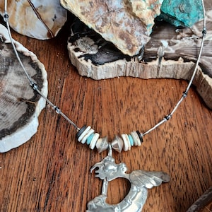 vintage abstract liquid silver navajo pearl sterling heishi pendant necklace 18&quot;