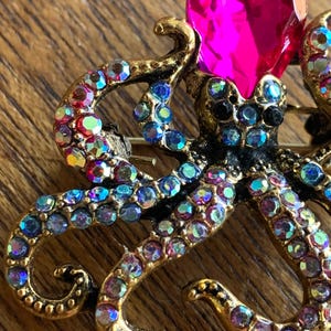Gorgeous neon pink and ab rhinestone octopus brooch