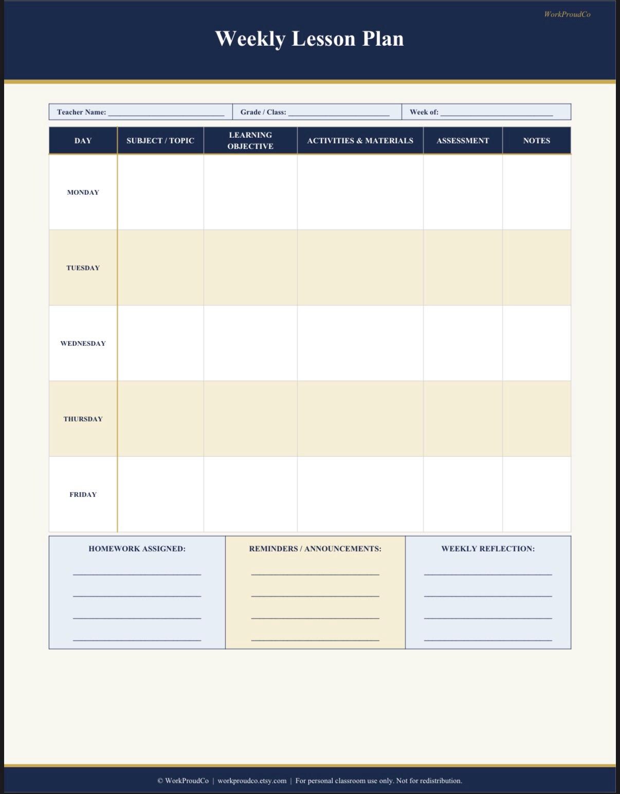 Weekly Lesson Plan Template Printable | Editable Teacher Planner Gift ...