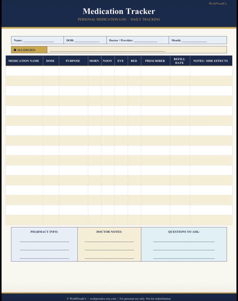 File Header Medication Medication Tracker Printable | Nurse Patient Medication Log | Personal ...
