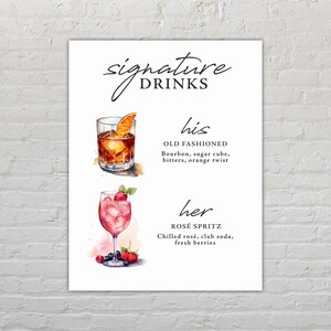 Signature Cocktail Zeichen - His & Hers Drinks - Instant Download | Hochzeit-Bar-Menü | Old Fashioned und Rosé Spritz