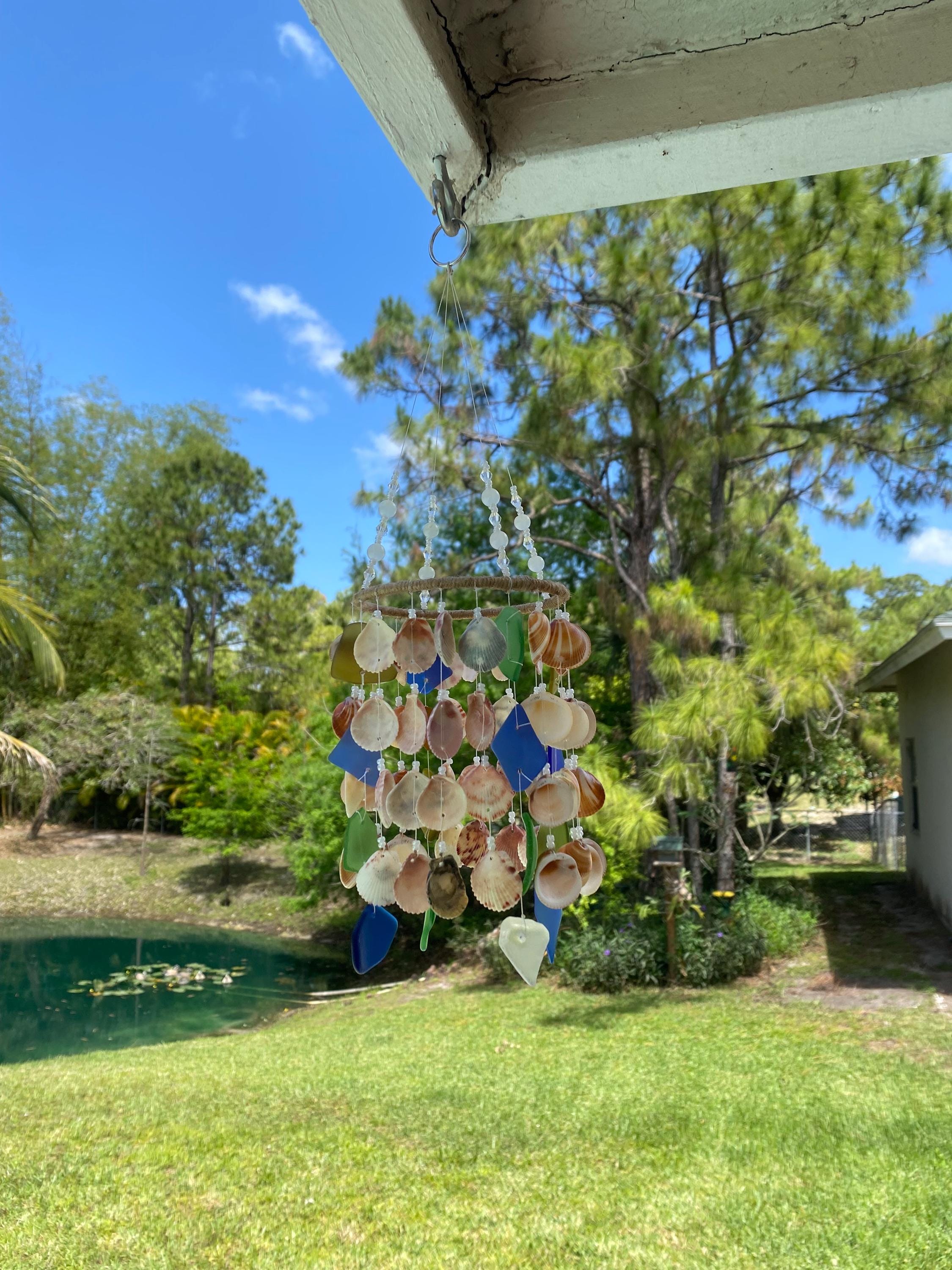 Handmade Seashell and Sea Glass Wind Chime – Coastal Outdoor Decor – Beach House Hanging Mobile