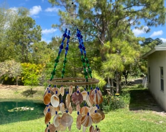 Handmade Seashell Wind Chime: Coastal Beach Decor with Beads