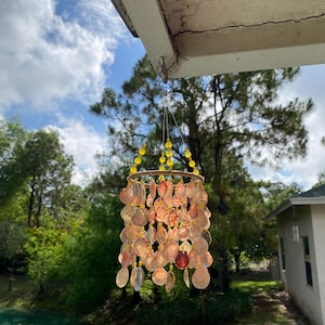 Sunshine Yellow Seashell Wind Chime – Handmade Beach Decor with Coastal Vibes