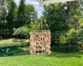 Handmade Scallop Shell Wind Chime | Blue Ombré Coastal Decor