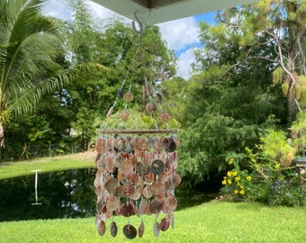 Handmade Scallop Shell Wind Chime | Blue Ombré Coastal Decor