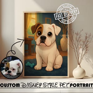 Portrait personnalisé d'animal de compagnie de style Disney à partir d'une photo, dessin d'animal de compagnie Pixar/Disney mignon, portrait de chat/chien de bande dessinée, cadeau personnalisé, portrait personnalisé