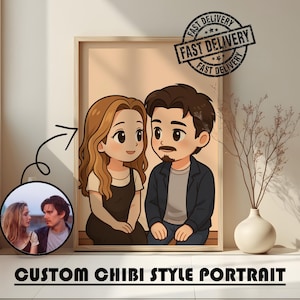 Aangepast portret in chibi-stijl van foto, gepersonaliseerd schattig portret in cartoonstijl, aangepast chibi-personage, Moederdagcadeau