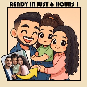 Custom Cute Chibi Portrait From Photo , Custom Cartoon Couple or Family Drawing , Personalized Chibi Style Portrait  , Personalized Gift