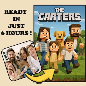 Benutzerdefiniertes Minecraft-Familienporträt, verwandeln Sie Ihr in einen Minecraft-Charakter, benutzerdefinierter Videospielcharakter, personalisiertes Vatertagsgeschenk