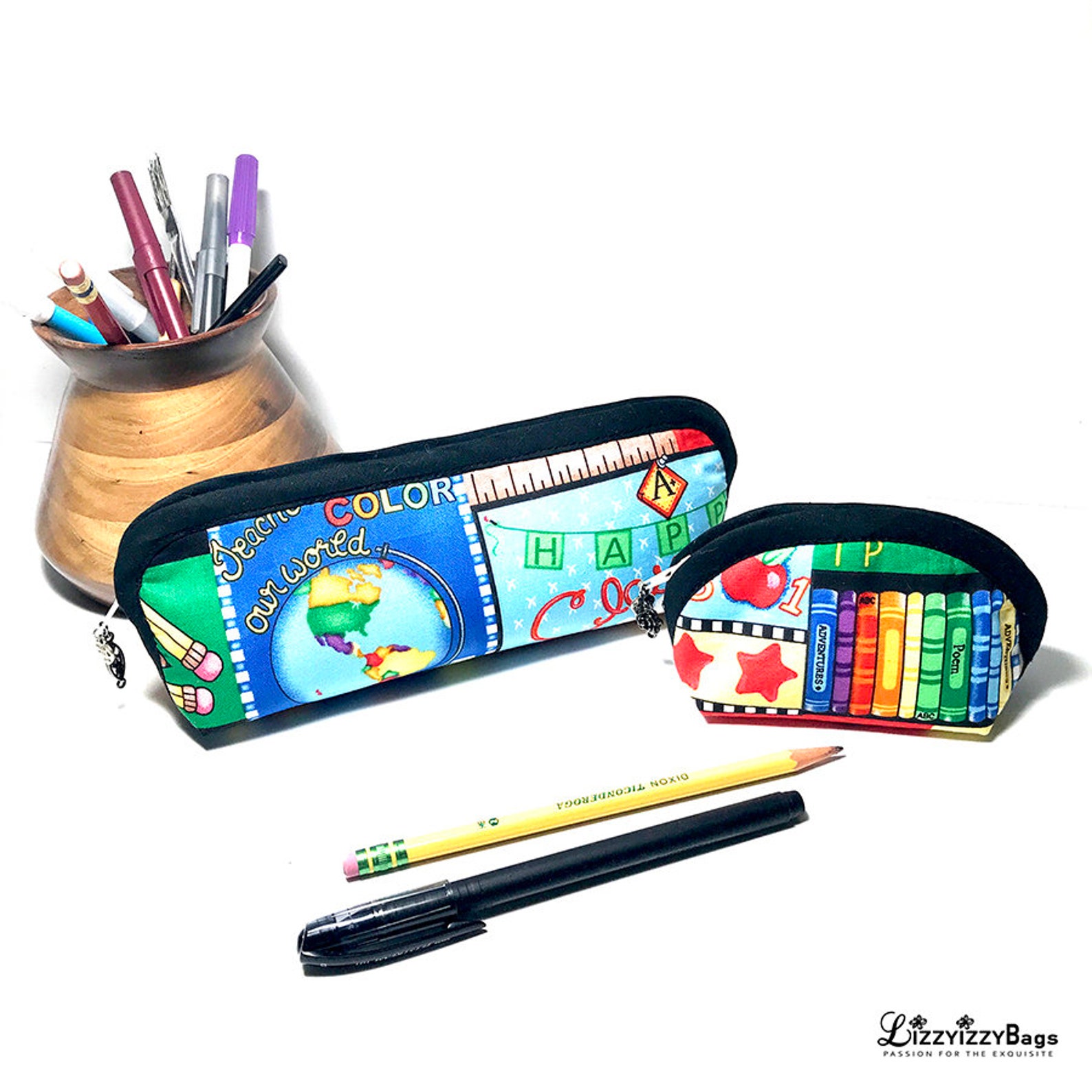 Pen Pencil Purse Makeup Bag Coin Purse With Zip Closure Back Etsy