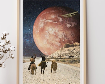 Cowboy Adventure on Mars Art: Retro Sci-Fi Collage (Digital Download)