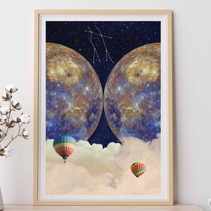 Gemini Zodiac Poster: Retro Cosmic Art Print (Digital Download)