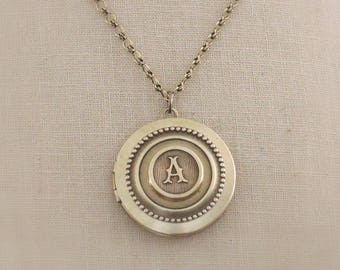Locket Necklace - Vintage Necklace - Initial Necklace A - Letter A - Brass Necklace - Personalized Necklace - ALL LETTERS - handmade jewelry