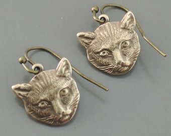 Vintage Jewelry - Vintage Earrings - Pussycat Earrings - Cat Earrings - Pussycat Earrings - Feminist Jewelry - Brass Earrings - Under 20