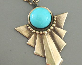 Vintage Jewelry - Art Deco Necklace - Turquoise Necklace - Blue Necklace - Vintage Necklace - Chloe's Vintage handmade jewelry