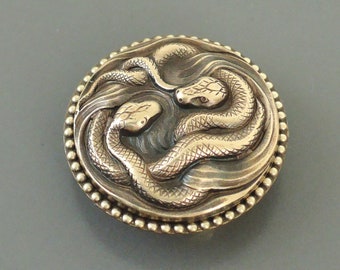 Vintage Jewelry - Vintage Brooch - Art Nouveau Jewelry - Snake Jewelry - Brass Jewelry - Coat Pin - Twin Snakes - Chloes Vintage Jewelry