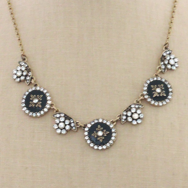 Vintage Jewelry - Art Deco Necklace - Vintage Inspired Necklace - Crystal Necklace - Black Necklace - Wedding Necklace - handmade Jewelry