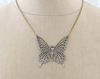 Vintage Jewelry - Vintage Necklace - Butterfly Fairy Necklace - Butterfly Necklace - Brass Necklace - Chloe's Vintage handmade jewelry