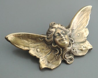 Vintage Brooch - Art Nouveau Jewelry - Garden Fairy jewelry - Vintage Brass Pin - handmade Jewelry