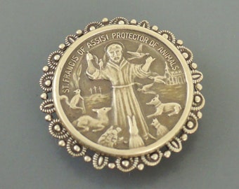 Vintage Jewelry - Vintage Brooch - Saint Francis Jewelry - Catholic Jewelry - Brass Jewelry - Chloes Vintage Jewelry -  handmade jewelry