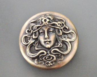 Bijoux vintage - Broche vintage - Bijoux Art Nouveau - Alphonse Mucha Femme - Bijoux vintage en laiton - Bijoux faits à la main