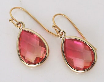 Ombre Pink with Silver Oval Czech Glass Earrings