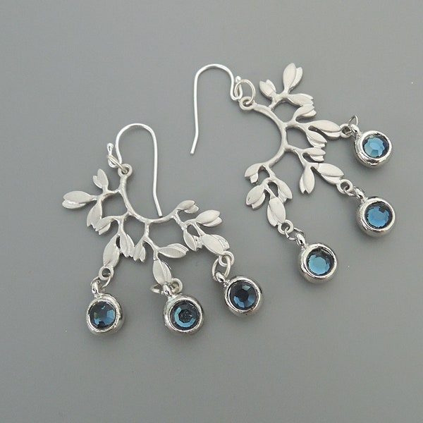 Vintage Schmuck - Floral Ohrringe - Vintage inspiriert - Silber Ohrringe - Saphir blau Ohrringe - Kristall Ohrringe - Braut Ohrringe