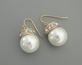 Vintage Jewelry - Art Deco Inspired Earrings - Gold Earrings - Pearl Earrings - Crystal Earrings - Bridal Earrings - Handmade Jewelry