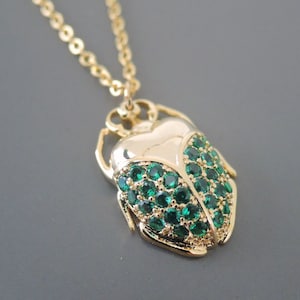 Vintage Jewelry - Scarab Necklace - Vintage Inspired Necklace - Emerald Green Necklace - Gold Necklace - Crystal Necklace - Chloe&#39;s Vintage