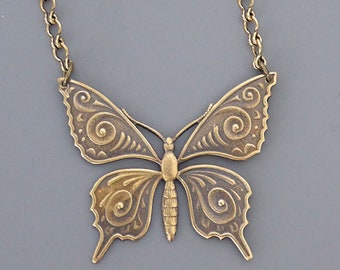 Vintage Jewelry - Art Deco Necklace - Brass Necklace - Butterfly Necklace - Cute Necklace - Chloes Vintage handmade jewelry