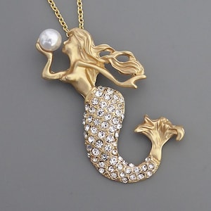 Vintage Jewelry - Mermaid Necklace - Vintage Inspired Jewelry - Mermaid Jewelry - Gold Crystal Necklace - Pearl Necklace - Chloe&#39;s