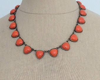 Vintage Jewelry - Art Deco Inspired Necklace - Coral Orange Necklace - Colorfull Necklace - Chloe's Vintage Handmade Jewelry