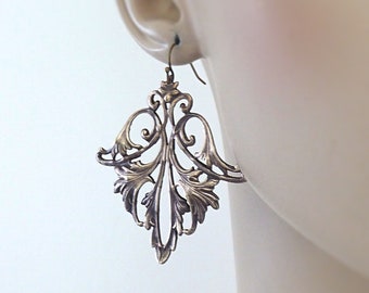 Vintage Jewelry - Vintage Earrings - Art Nouveau Drop Earrings - Brass Earrings - Statement Earrings - Chloe's Vintage Handmade Jewelry