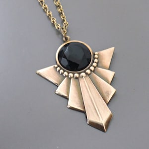 Vintage Jewelry - Art Deco Necklace - Black Necklace -Vintage Necklace - Brass Geometric Necklace - Chloe's Vintage Handmade Jewelry