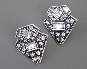 Vintage Jewelry - Art Deco Inspired Earrings - Crystal Earrings - Silver Earrings - Bridal Earrings - Stud Earrings - Chloe's Jewelry