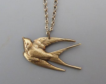 Vintage Jewelry - Art Nouveau Necklace - Vintage Necklace - Crow Raven Necklace - French Jewelry - Bird Jewelry - Brass Necklace - handmade