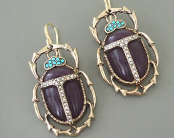 Art Deco Inspired Earrings - Scarab Earrings - Purple Earrings - Turquoise Earrings - Statement Earrings - Crystal Earring - Chloes Vintage