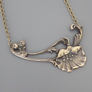 Vintage Brass Poppy Flower Necklace: Art Nouveau Choker Jewelry