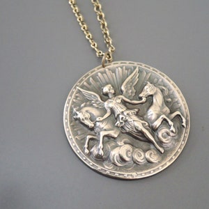 Vintage Art Nouveau Brass Angel Horse Necklace