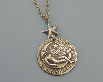 Vintage Jewelry - Vintage Necklace - Moon Necklace - Moon Goddess Necklace - Brass jewelry - Celestial Necklace - Chloe's Vintage handmade