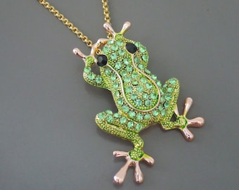 Vintage Inspired Necklace - Frog Necklace - Green Crystal Necklace - Gold Necklace - Chloe's Vintage Handmade Jewelry